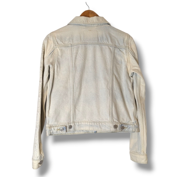 Levi's Bleached Light Wash Denim Jean Jacket Country Western Embroidered Sleeves - Picture 4 of 8